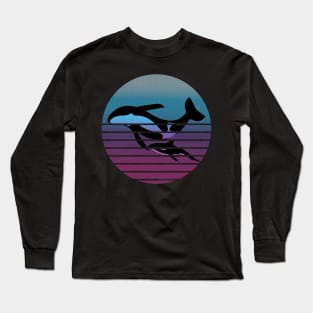 Orca Killer Whale Family - Vintage Retro Art Gift For Ocean lover Long Sleeve T-Shirt